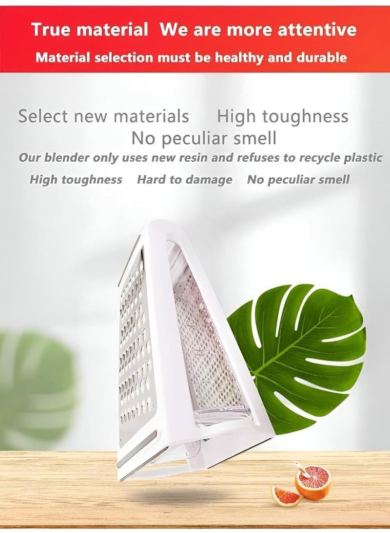 مبشرة جبن مزدوجة الجوانب من الفولاذ المقاوم للصدأ، تتضمن وعاء تخزين، أداة تقطيع وبشر خضروات البارميزان، سهلة التنظيف، متعددة الاستخدامات، أداة يدوية لتحضير الطعام، أداة منزلية، سعة 480 مل (أبيض) - Image 5